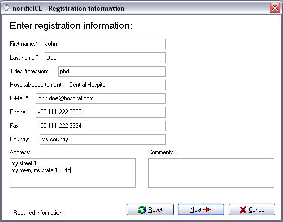 nordicICE - Registration information