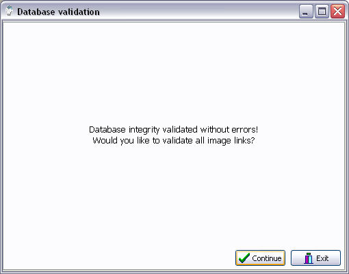 Database validation - start integrity validation of database file